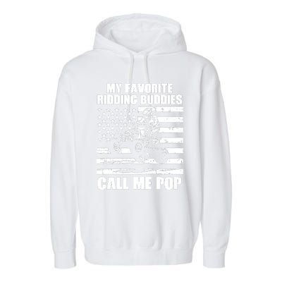 My Favorite Riding Buddies Call Me Pop ATV Rider Family Long Sleeve Garment-Dyed Fleece Hoodie