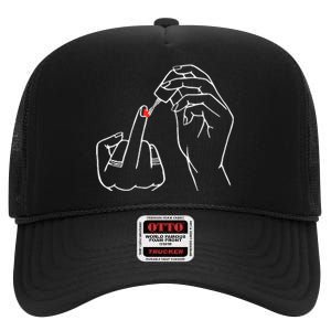 Middle Finger Red Nail Polish High Crown Mesh Back Trucker Hat