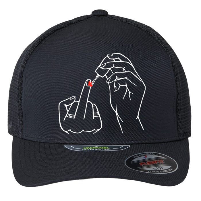 Middle Finger Red Nail Polish Flexfit Unipanel Trucker Cap