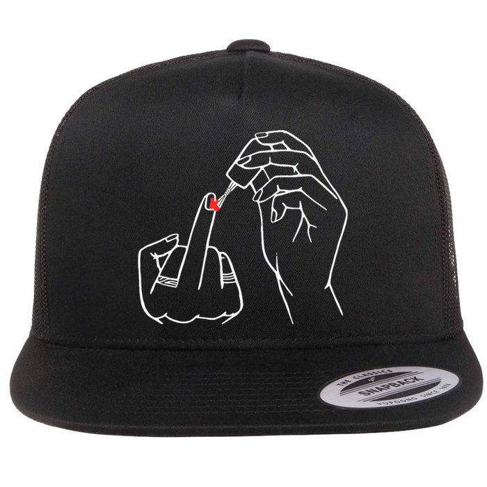 Middle Finger Red Nail Polish Flat Bill Trucker Hat