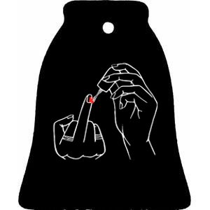 Middle Finger Red Nail Polish Ceramic Bell Ornament