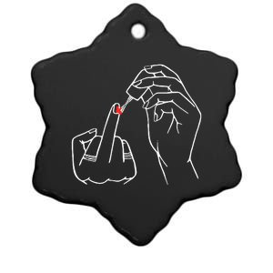 Middle Finger Red Nail Polish Ceramic Star Ornament