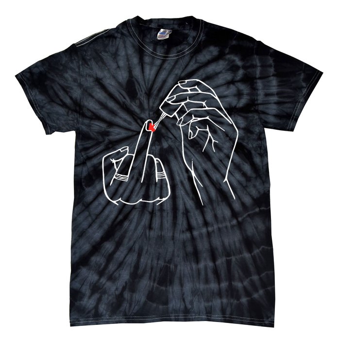 Middle Finger Red Nail Polish Tie-Dye T-Shirt