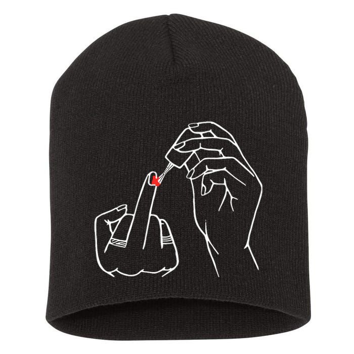 Middle Finger Red Nail Polish Short Acrylic Beanie