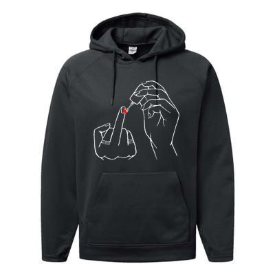 Middle Finger Red Nail Polish Performance Fleece Hoodie