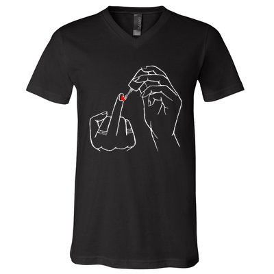 Middle Finger Red Nail Polish V-Neck T-Shirt