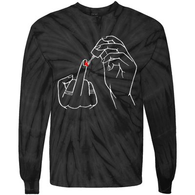 Middle Finger Red Nail Polish Tie-Dye Long Sleeve Shirt