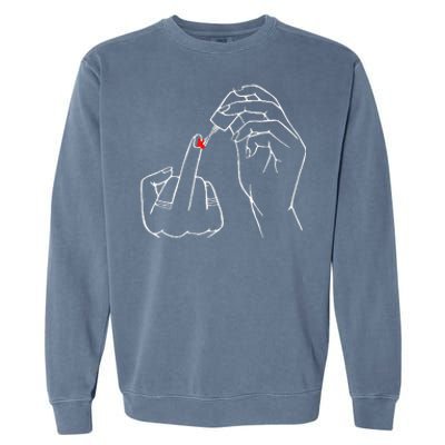 Middle Finger Red Nail Polish Garment-Dyed Sweatshirt