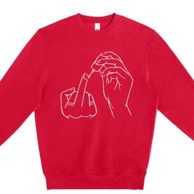 Middle Finger Red Nail Polish Premium Crewneck Sweatshirt