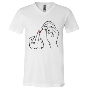 Middle Finger Red Nail Polish V-Neck T-Shirt