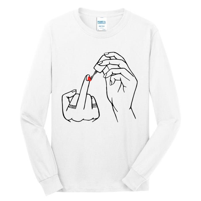 Middle Finger Red Nail Polish Tall Long Sleeve T-Shirt