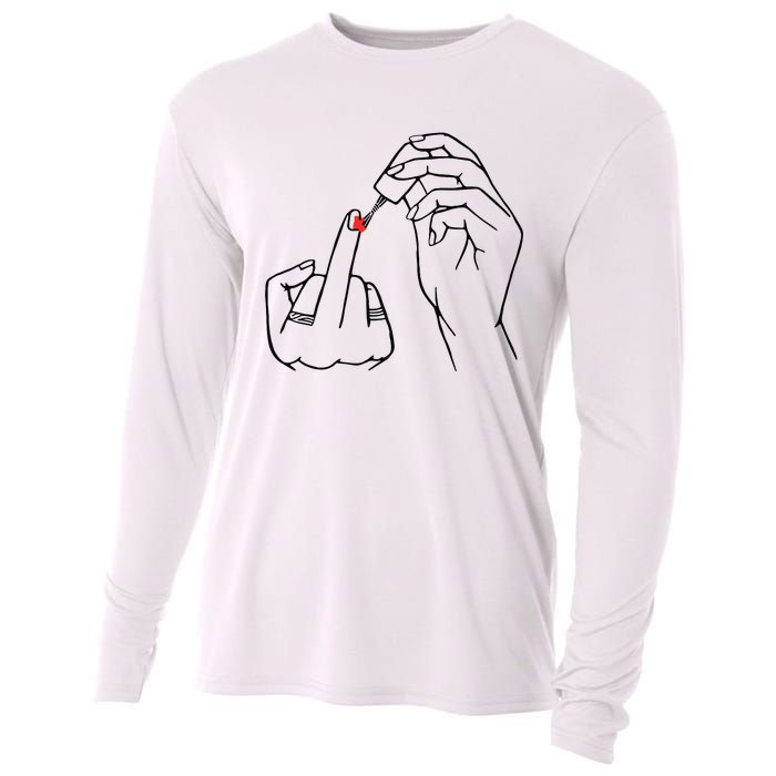 Middle Finger Red Nail Polish Cooling Performance Long Sleeve Crew