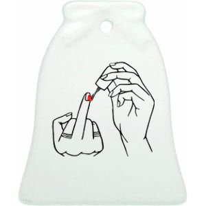 Middle Finger Red Nail Polish Ceramic Bell Ornament