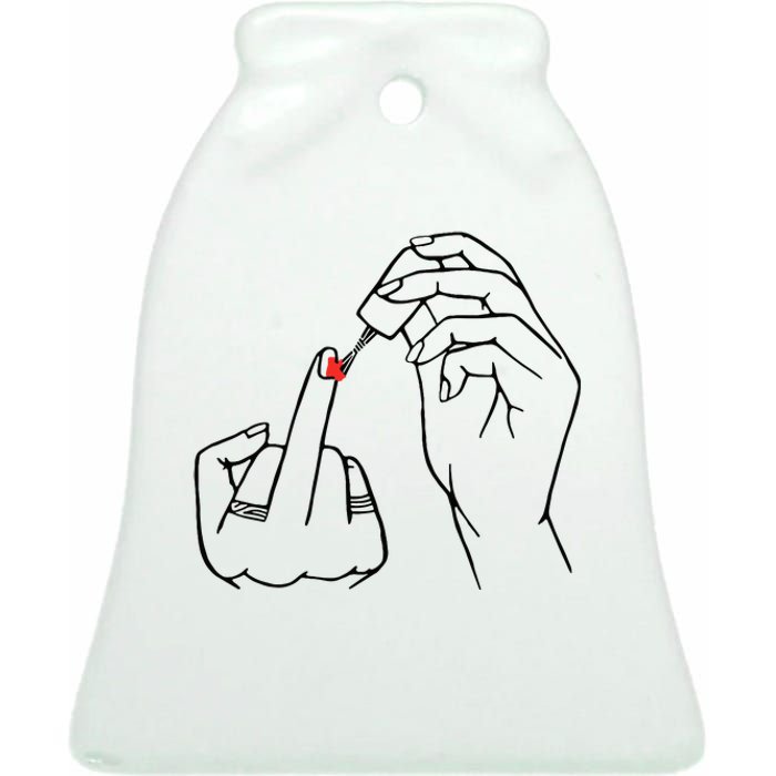 Middle Finger Red Nail Polish Ceramic Bell Ornament