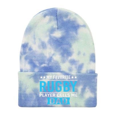 My Favorite Rugby Player Calls Me Dad Rugby Dad Gift Tie Dye 12in Knit Beanie