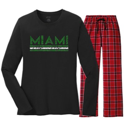 Miami Florida Retro Vintage Weathered Women's Long Sleeve Flannel Pajama Set 