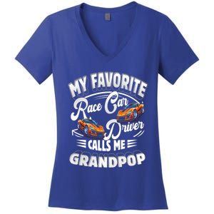 My Favorite Race Car Driver Calls Me Grandpop Grandpa Gift Women's V-Neck T-Shirt