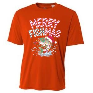 Merry Fishmas Santa Fishing Lovers Funny Fisher Christmas Gift Cooling Performance Crew T-Shirt