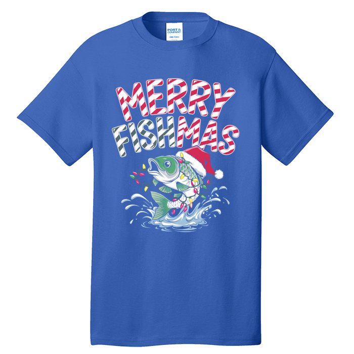 Merry Fishmas Santa Fishing Lovers Funny Fisher Christmas Gift Tall T-Shirt