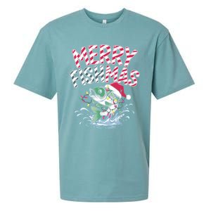 Merry Fishmas Santa Fishing Lovers Funny Fisher Christmas Gift Sueded Cloud Jersey T-Shirt