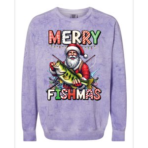 Merry Fishmas Santa Fishing Lovers Funny Fisher Christmas Gift Colorblast Crewneck Sweatshirt