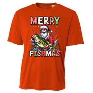 Merry Fishmas Santa Fishing Lovers Funny Fisher Christmas Gift Cooling Performance Crew T-Shirt