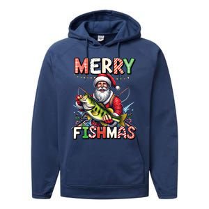 Merry Fishmas Santa Fishing Lovers Funny Fisher Christmas Gift Performance Fleece Hoodie