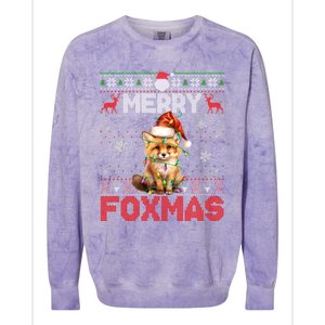 Merry Foxmas Santa Fox Lights Fox Lovers Ugly Xmas Cute Gift Colorblast Crewneck Sweatshirt