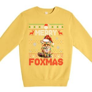 Merry Foxmas Santa Fox Lights Fox Lovers Ugly Xmas Cute Gift Premium Crewneck Sweatshirt