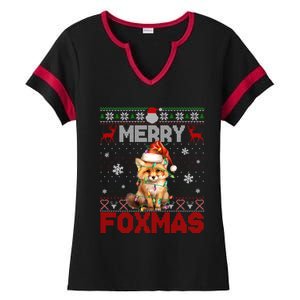 Merry Foxmas Santa Fox Lights Fox Lovers Ugly Xmas Cute Gift Ladies Halftime Notch Neck Tee