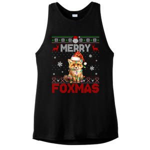 Merry Foxmas Santa Fox Lights Fox Lovers Ugly Xmas Cute Gift Ladies PosiCharge Tri-Blend Wicking Tank