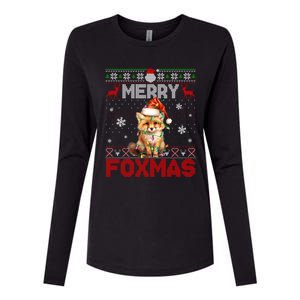 Merry Foxmas Santa Fox Lights Fox Lovers Ugly Xmas Cute Gift Womens Cotton Relaxed Long Sleeve T-Shirt