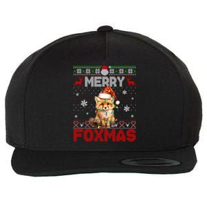 Merry Foxmas Santa Fox Lights Fox Lovers Ugly Xmas Cute Gift Wool Snapback Cap