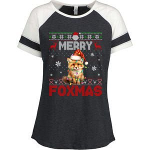 Merry Foxmas Santa Fox Lights Fox Lovers Ugly Xmas Cute Gift Enza Ladies Jersey Colorblock Tee