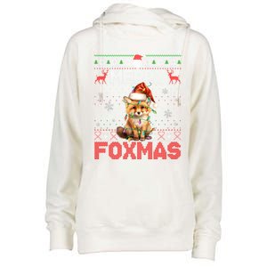 Merry Foxmas Santa Fox Lights Fox Lovers Ugly Xmas Cute Gift Womens Funnel Neck Pullover Hood