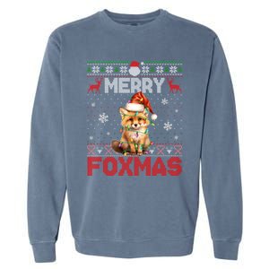 Merry Foxmas Santa Fox Lights Fox Lovers Ugly Xmas Cute Gift Garment-Dyed Sweatshirt