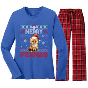 Merry Foxmas Santa Fox Lights Fox Lovers Ugly Xmas Cute Gift Women's Long Sleeve Flannel Pajama Set 