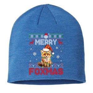 Merry Foxmas Santa Fox Lights Fox Lovers Ugly Xmas Cute Gift Sustainable Beanie