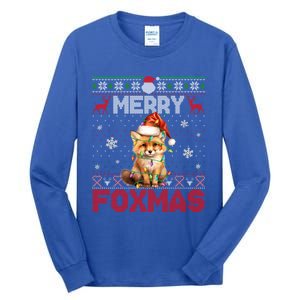 Merry Foxmas Santa Fox Lights Fox Lovers Ugly Xmas Cute Gift Tall Long Sleeve T-Shirt