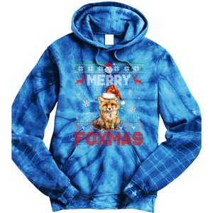 Merry Foxmas Santa Fox Lights Fox Lovers Ugly Xmas Cute Gift Tie Dye Hoodie