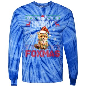 Merry Foxmas Santa Fox Lights Fox Lovers Ugly Xmas Cute Gift Tie-Dye Long Sleeve Shirt