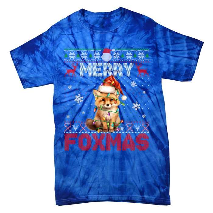 Merry Foxmas Santa Fox Lights Fox Lovers Ugly Xmas Cute Gift Tie-Dye T-Shirt