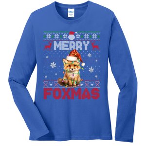 Merry Foxmas Santa Fox Lights Fox Lovers Ugly Xmas Cute Gift Ladies Long Sleeve Shirt