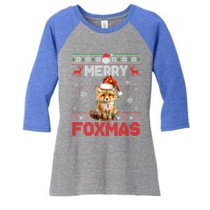 Merry Foxmas Santa Fox Lights Fox Lovers Ugly Xmas Cute Gift Women's Tri-Blend 3/4-Sleeve Raglan Shirt