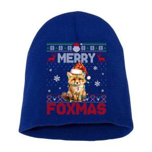 Merry Foxmas Santa Fox Lights Fox Lovers Ugly Xmas Cute Gift Short Acrylic Beanie