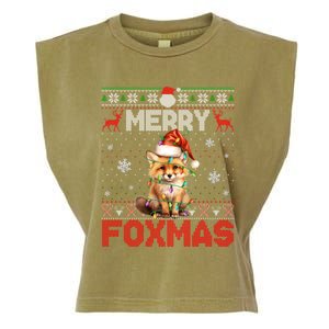 Merry Foxmas Santa Fox Lights Fox Lovers Ugly Xmas Cute Gift Garment-Dyed Women's Muscle Tee