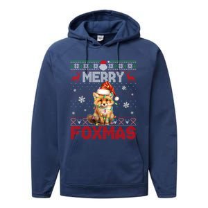 Merry Foxmas Santa Fox Lights Fox Lovers Ugly Xmas Cute Gift Performance Fleece Hoodie