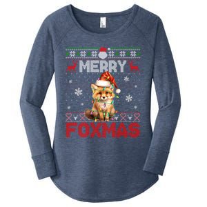 Merry Foxmas Santa Fox Lights Fox Lovers Ugly Xmas Cute Gift Women's Perfect Tri Tunic Long Sleeve Shirt