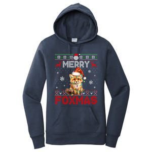 Merry Foxmas Santa Fox Lights Fox Lovers Ugly Xmas Cute Gift Women's Pullover Hoodie