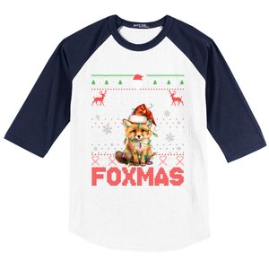 Merry Foxmas Santa Fox Lights Fox Lovers Ugly Xmas Cute Gift Baseball Sleeve Shirt